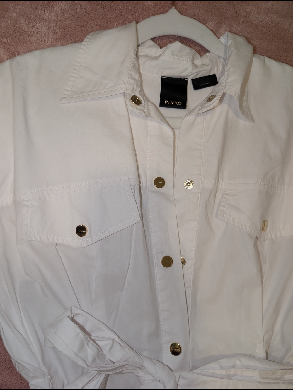 PINKO White Cotton Shirt Midi Dress Belted Puff Sleeve - Picture 5 of 5